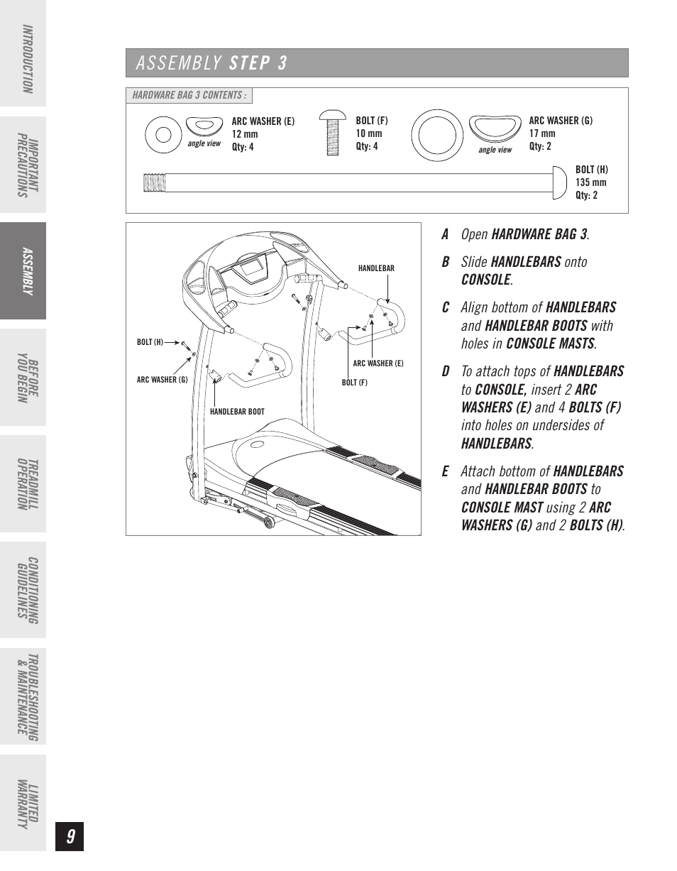Assembly step 3 | Horizon Fitness T10K User Manual | Page 10 / 34
