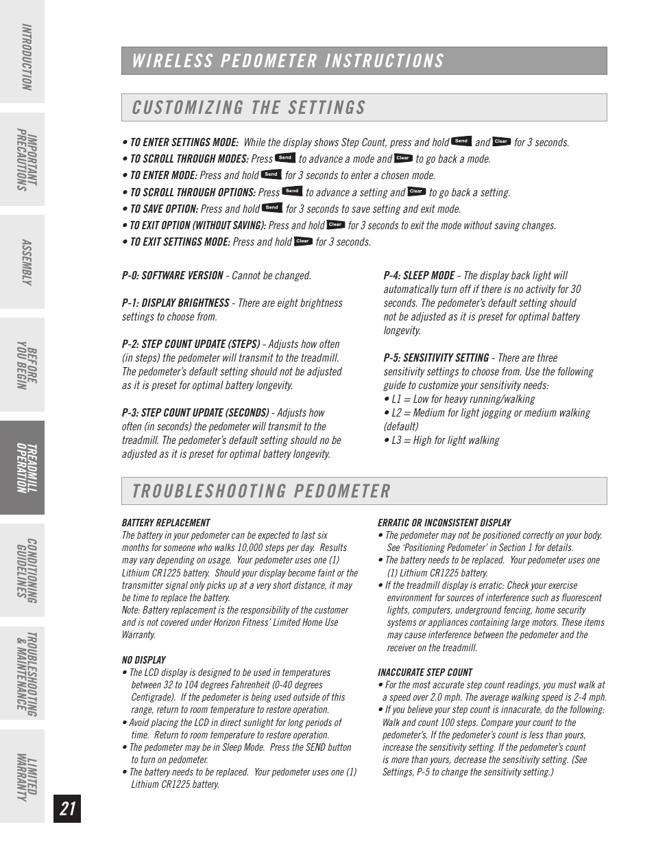 Troubleshooting pedometer | Horizon Fitness T10K User Manual | Page 22 / 34