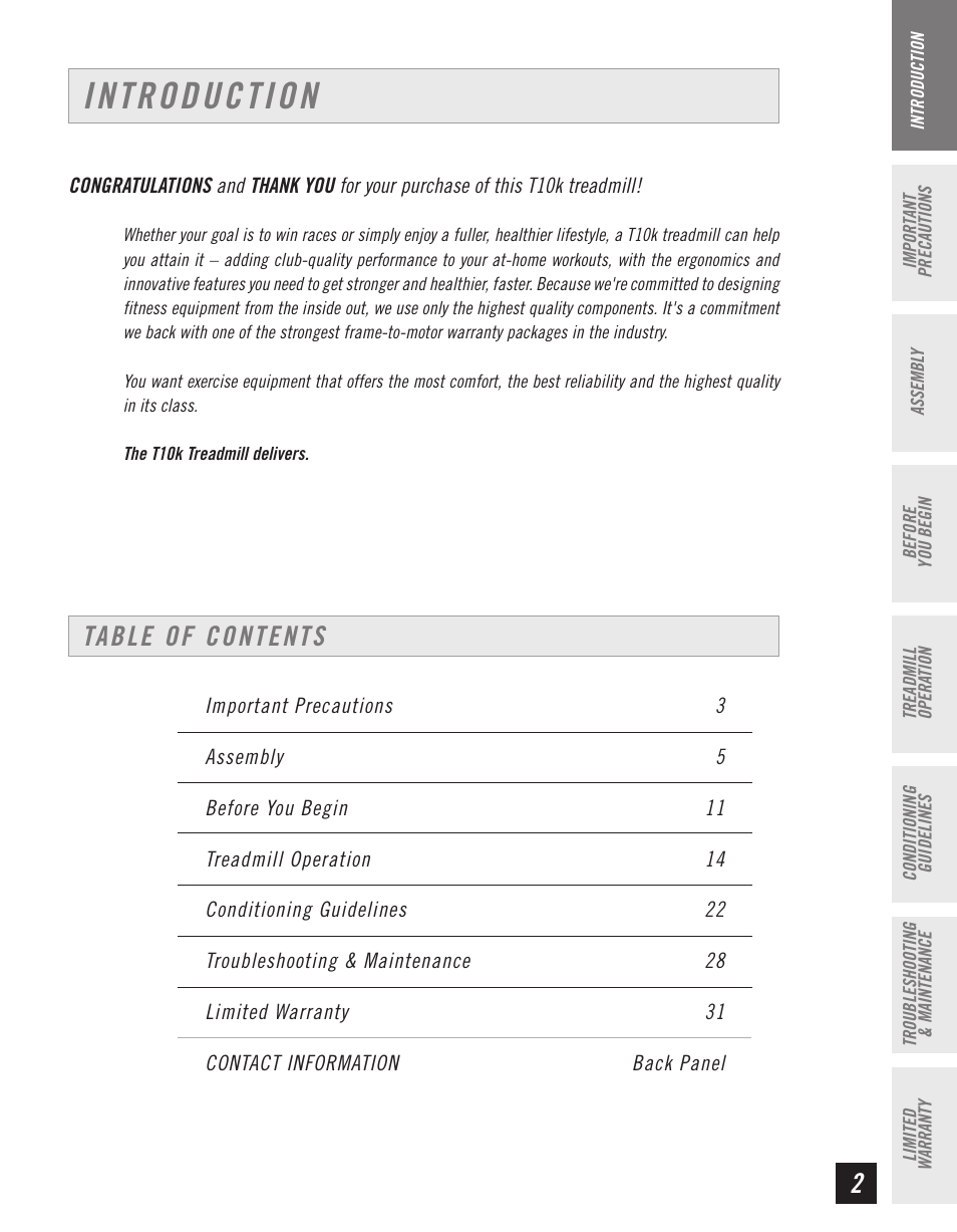 Horizon Fitness T10K User Manual | Page 3 / 34