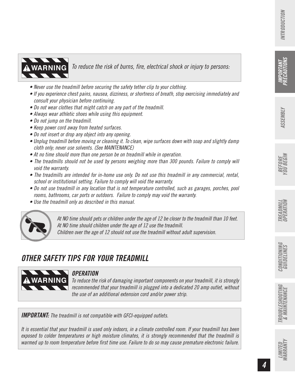 Other safety tips for your treadmill | Horizon Fitness T10K User Manual | Page 5 / 34