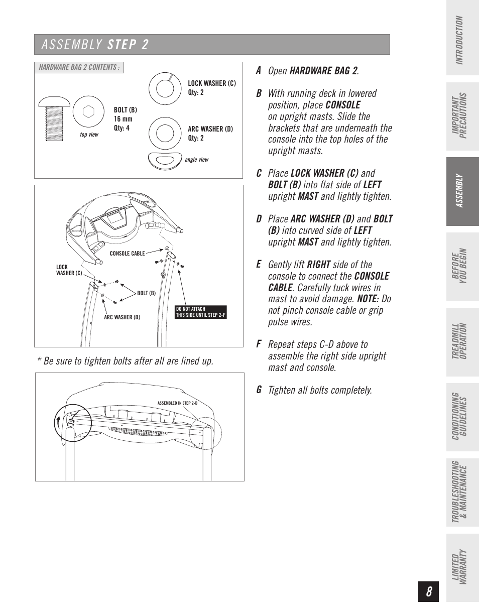 Assembly step 2 | Horizon Fitness T10K User Manual | Page 9 / 34