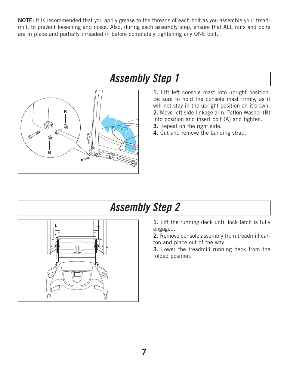 Assembly step 1, Assembly step 2 | Horizon Fitness CLUB SERIES CST3 User Manual | Page 7 / 30