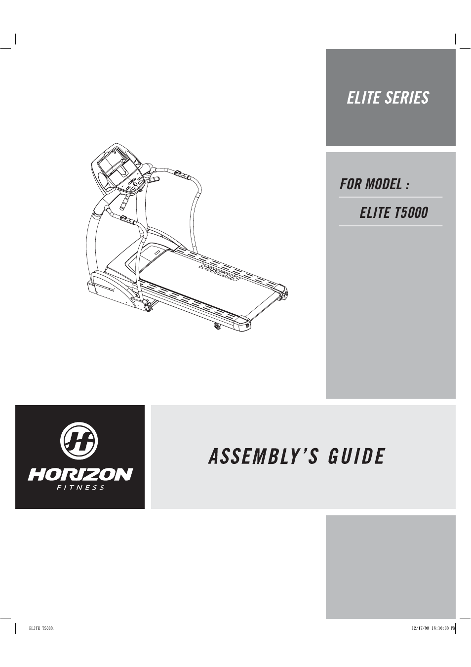 Horizon Fitness ELITE T5000 User Manual | 10 pages