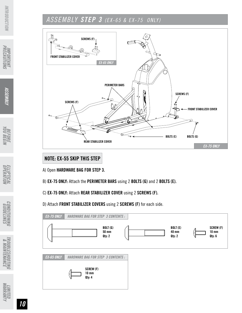 Assembly step | Horizon Fitness EX-55 User Manual | Page 10 / 40