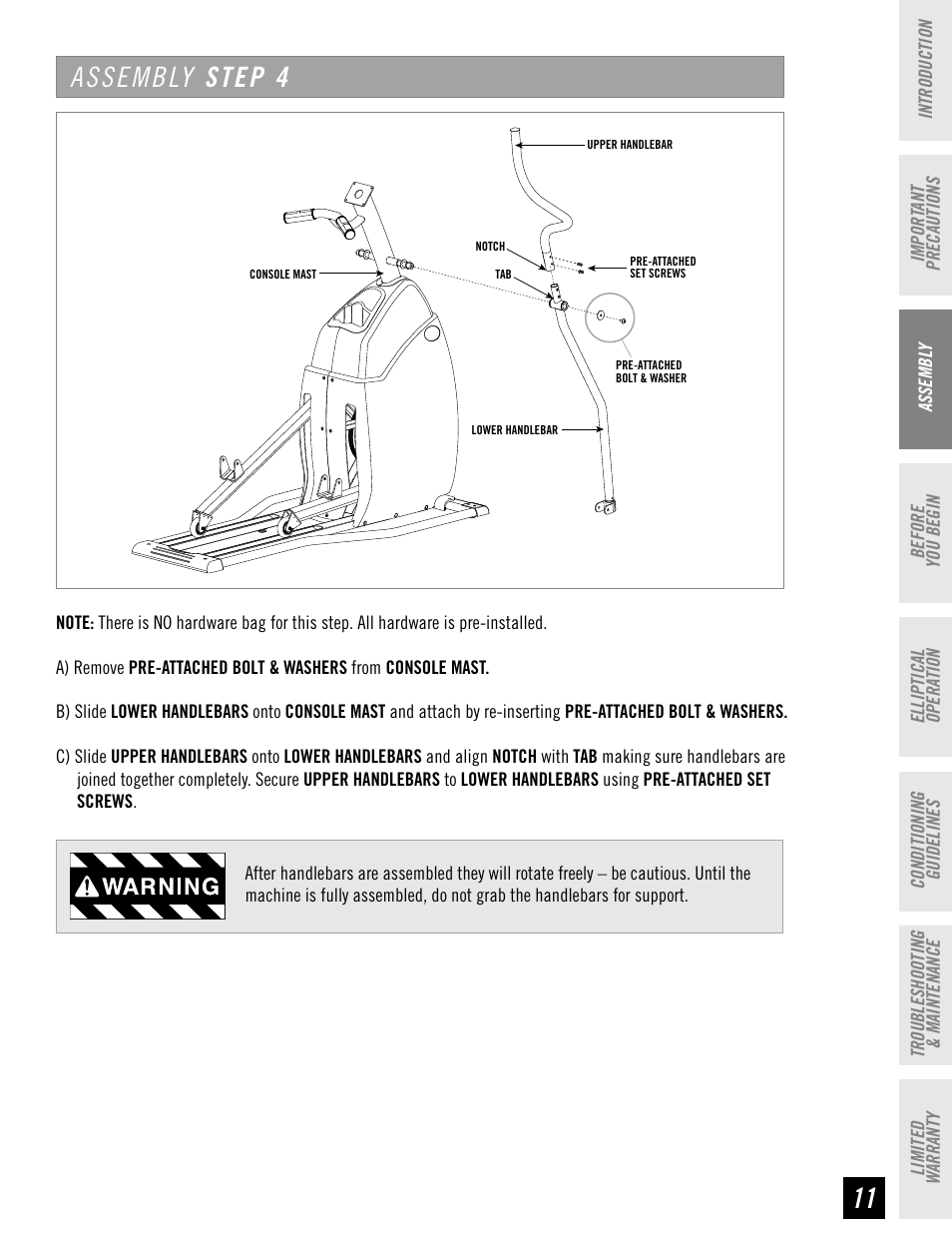 Assembly step | Horizon Fitness EX-55 User Manual | Page 11 / 40