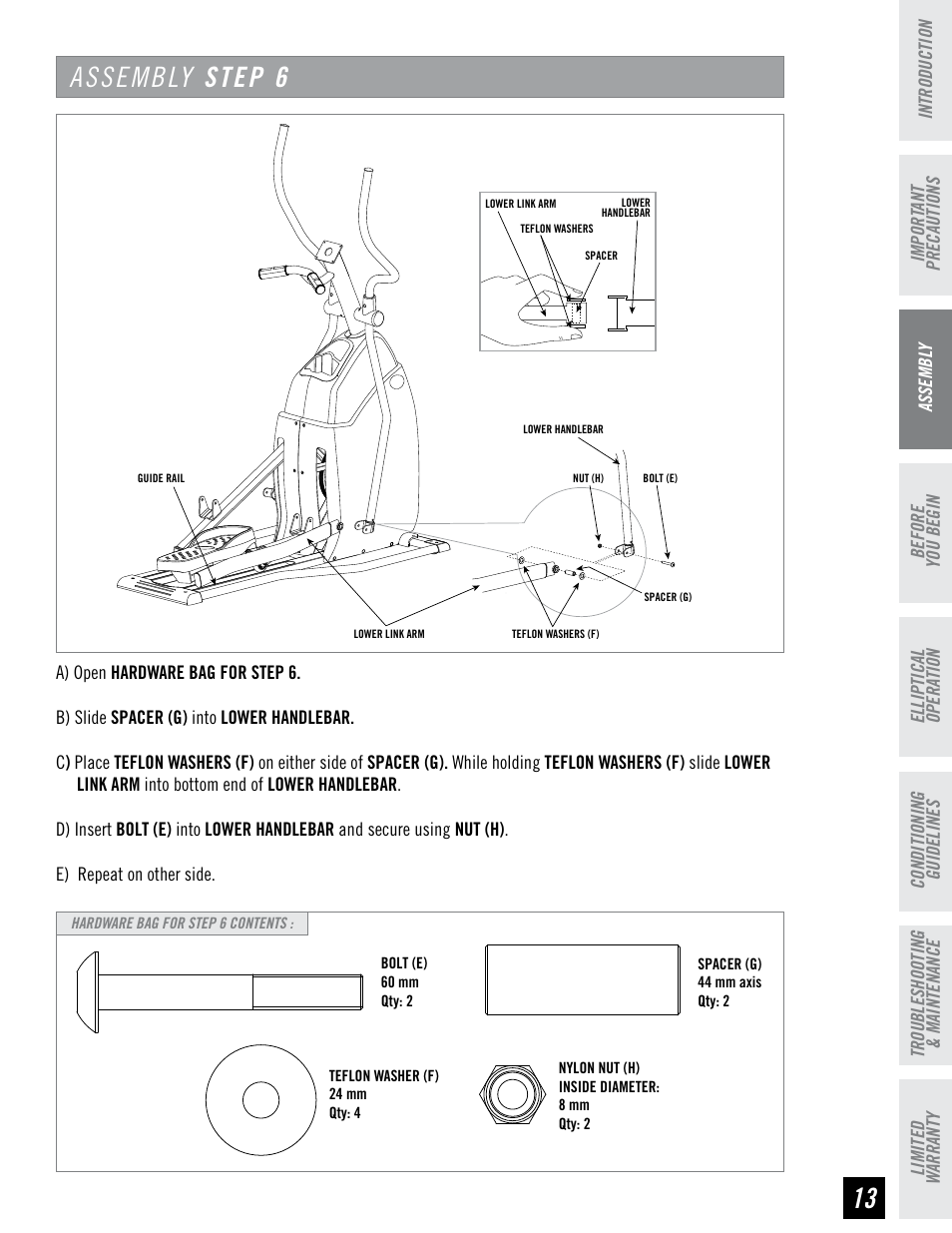 Assembly step 6 | Horizon Fitness EX-55 User Manual | Page 13 / 40