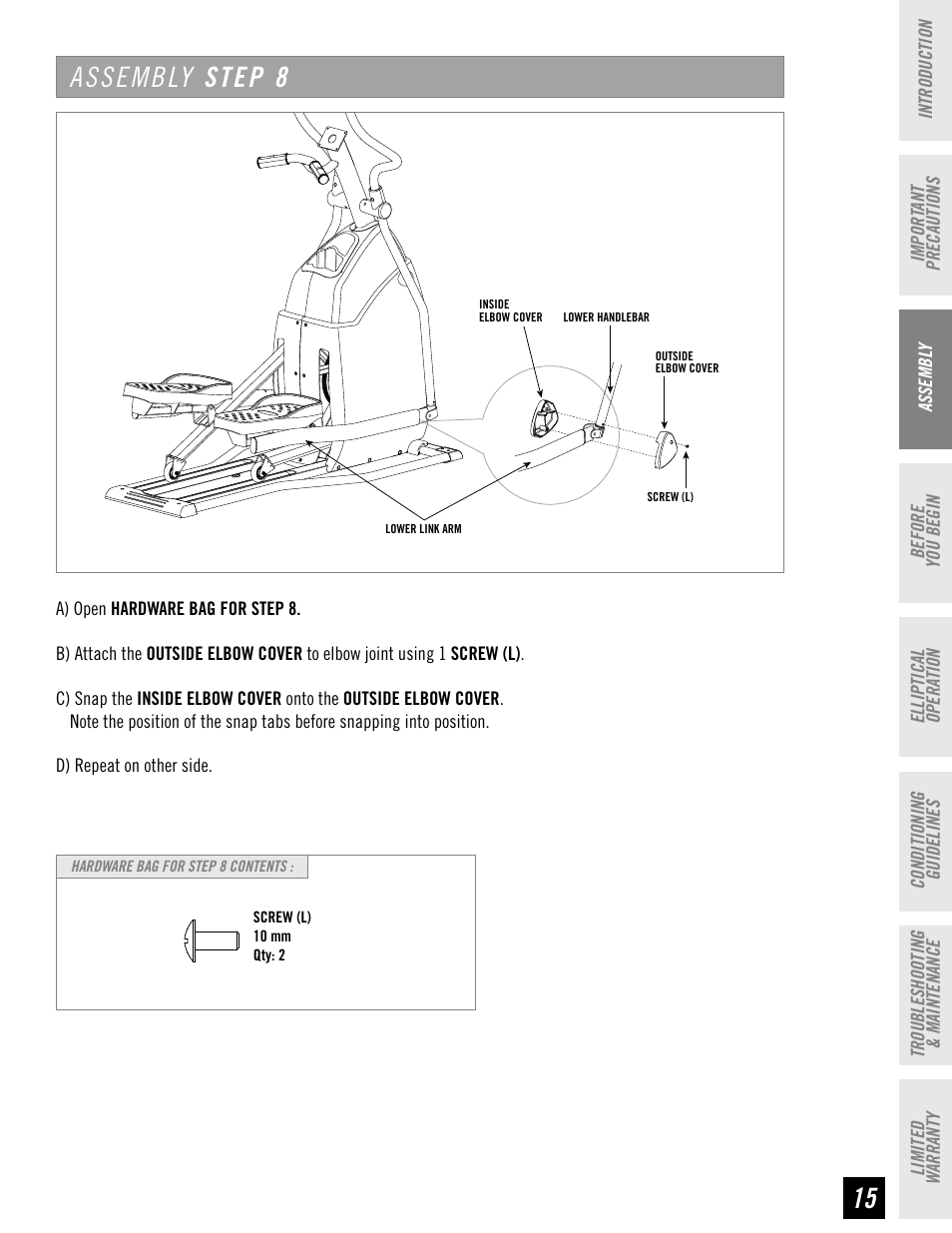 Assembly step | Horizon Fitness EX-55 User Manual | Page 15 / 40