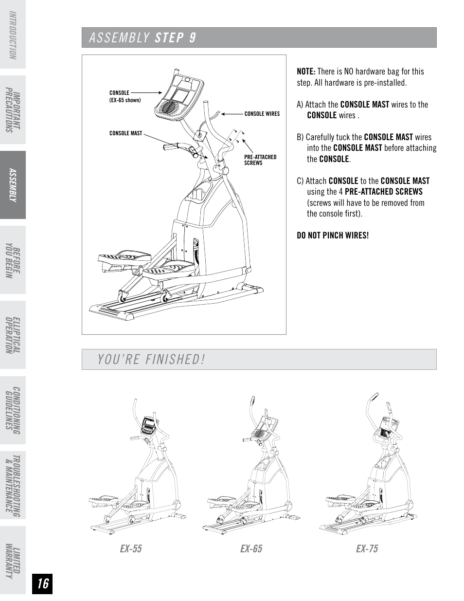 Assembly step, You’re finished | Horizon Fitness EX-55 User Manual | Page 16 / 40