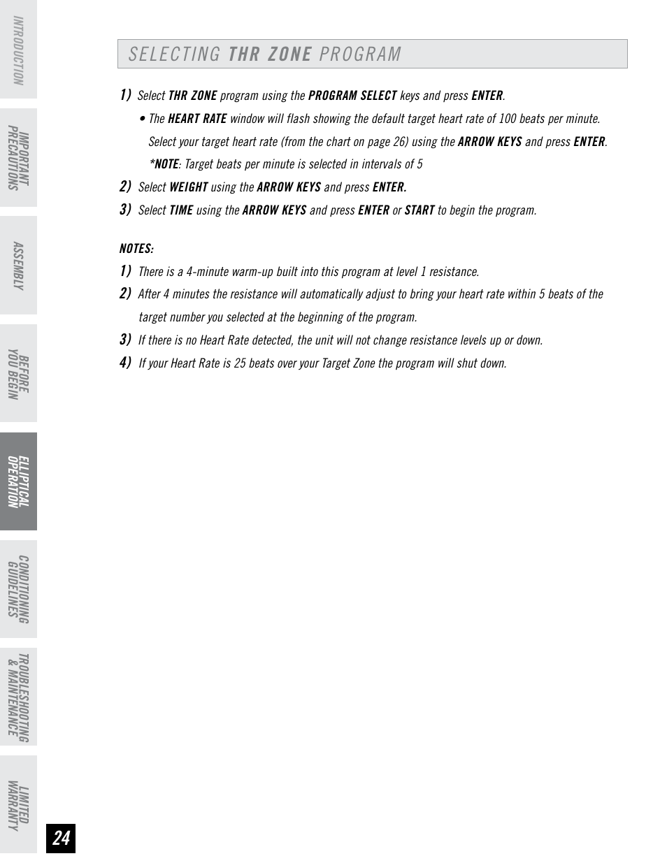 Selecting thr zone program | Horizon Fitness EX-55 User Manual | Page 24 / 40