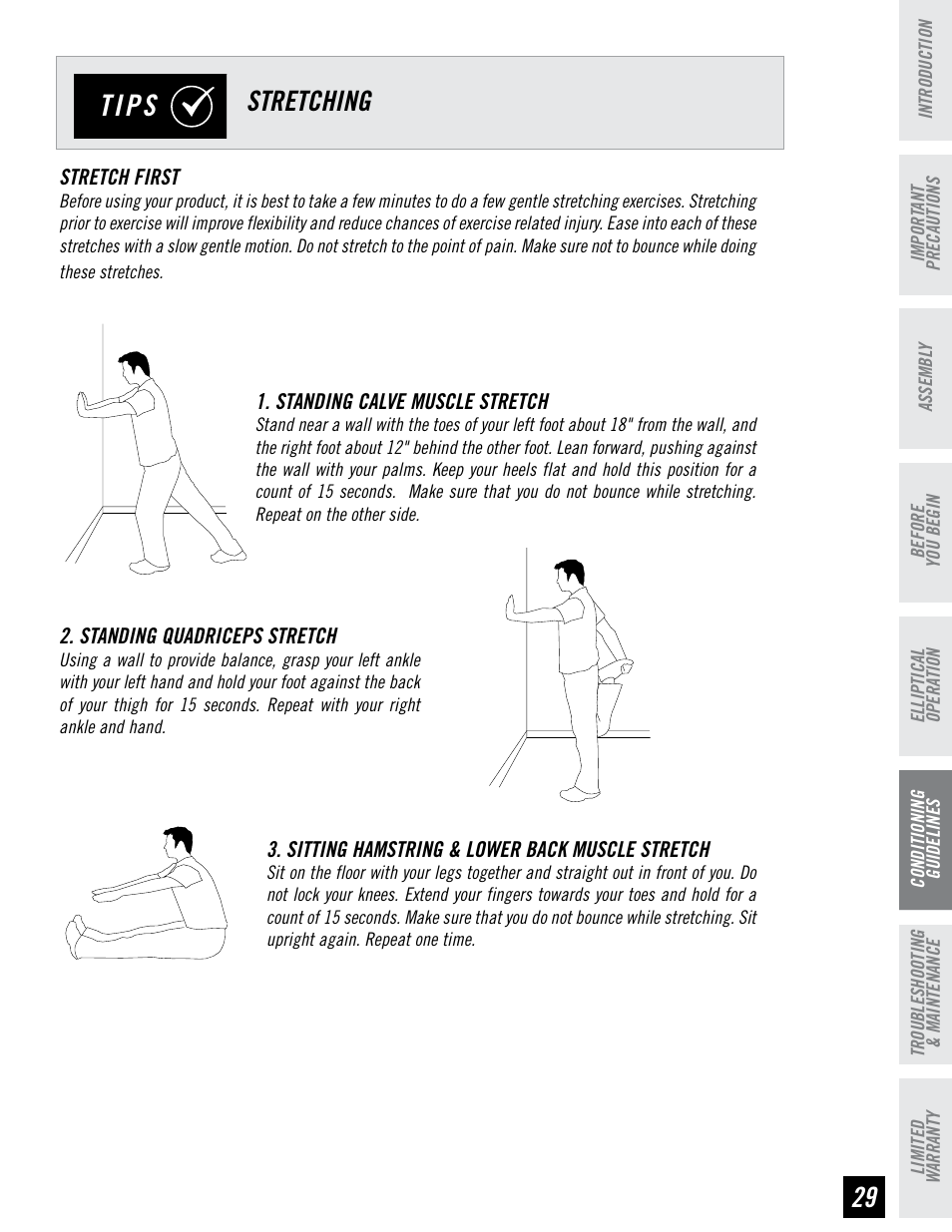 Tips, Stretching | Horizon Fitness EX-55 User Manual | Page 29 / 40