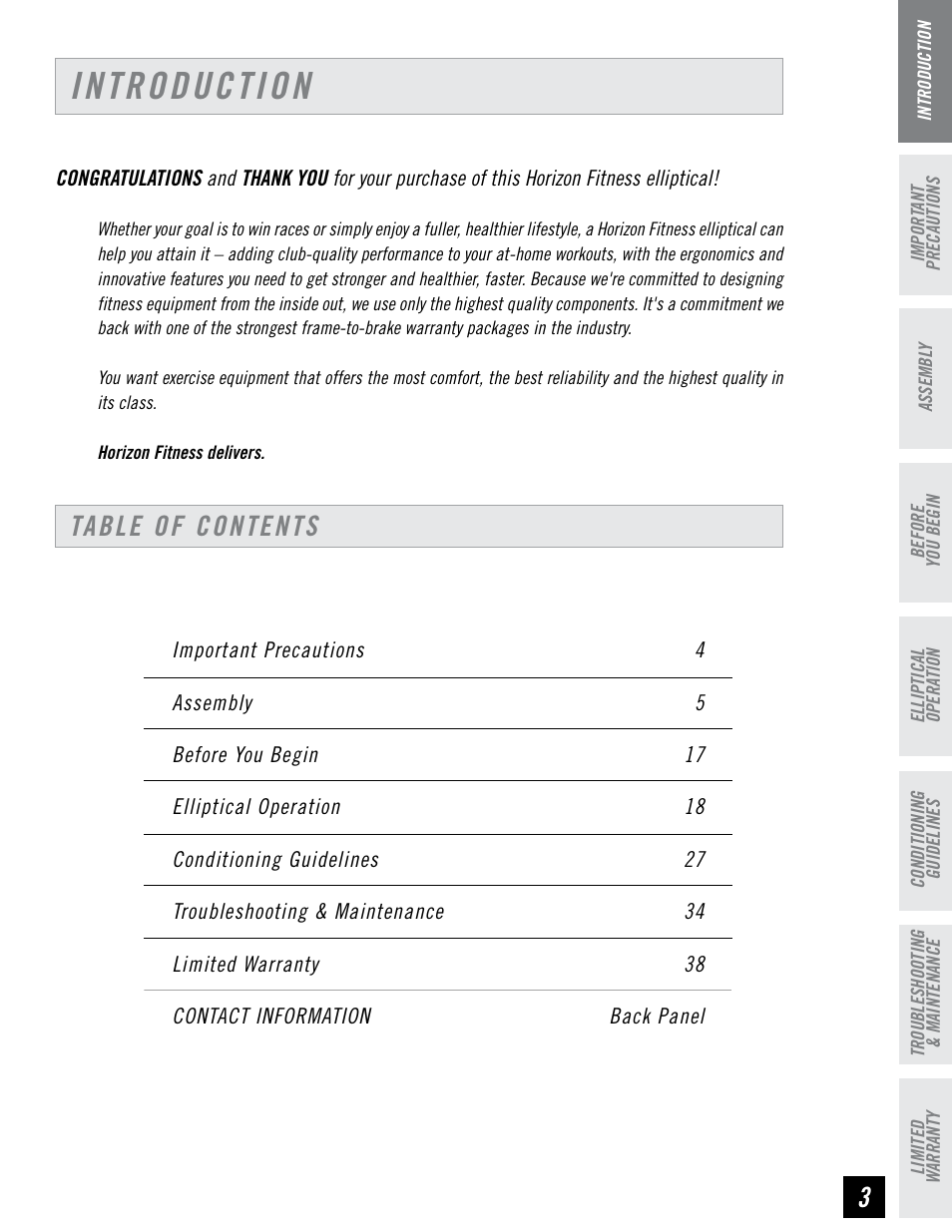 Horizon Fitness EX-55 User Manual | Page 3 / 40