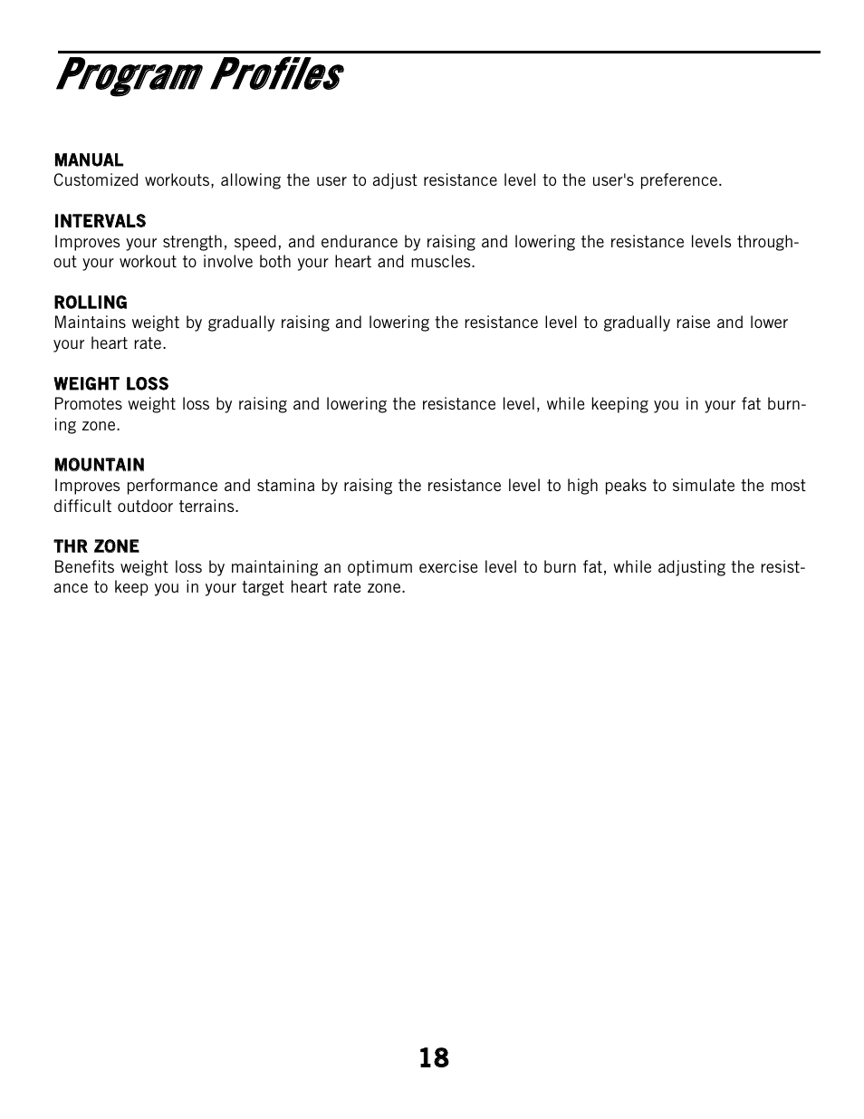 Pprrooggrraam m p prrooffiilleess | Horizon Fitness CSE2 User Manual | Page 18 / 34