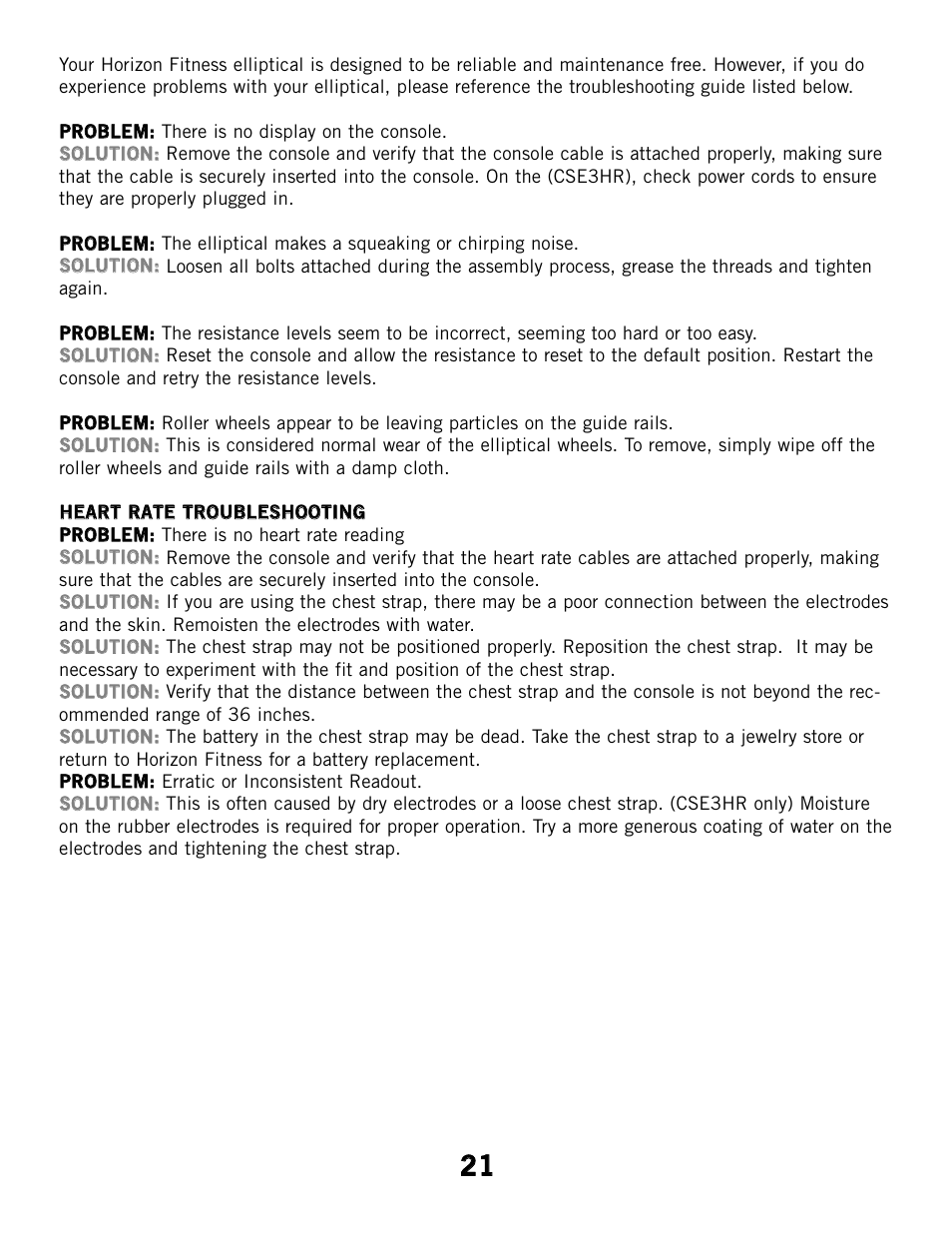 Horizon Fitness CSE2 User Manual | Page 21 / 34