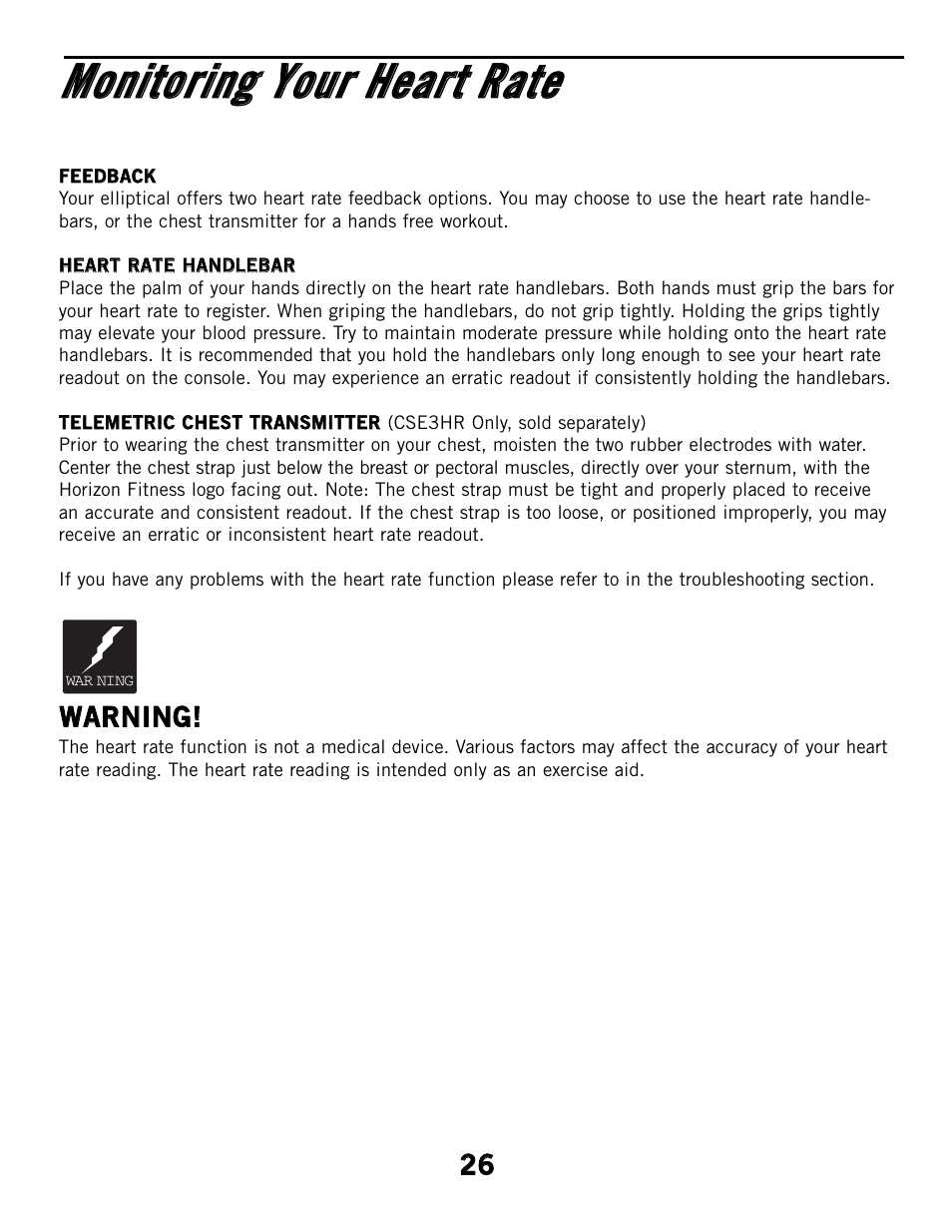Tips, Wwa ar rn niin ng g | Horizon Fitness CSE2 User Manual | Page 26 / 34