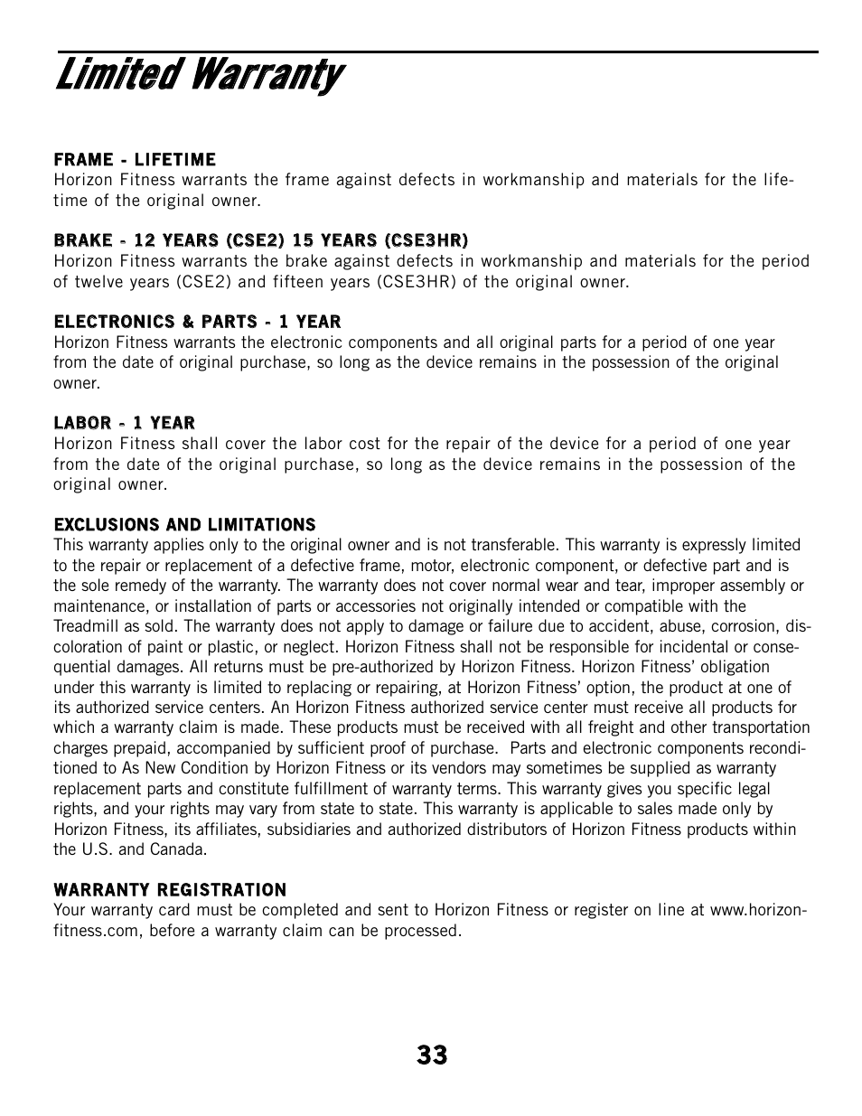 Horizon Fitness CSE2 User Manual | Page 33 / 34