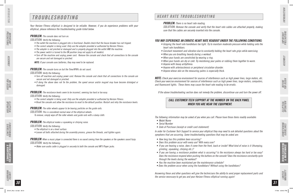 Troubleshooting, Heart rate troubleshooting | Horizon Fitness EX-67 User Manual | Page 16 / 19