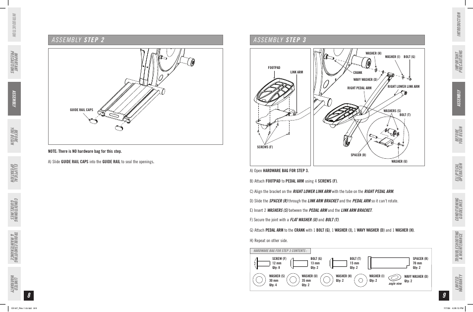 Assembly step 2, Assembly step | Horizon Fitness EX-67 User Manual | Page 5 / 19