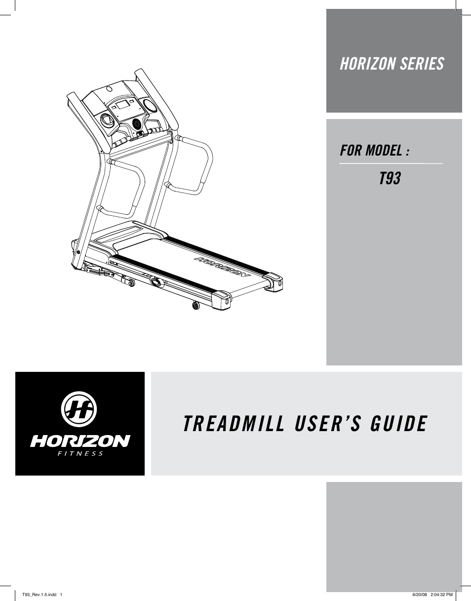 Horizon Fitness T93 User Manual | 19 pages