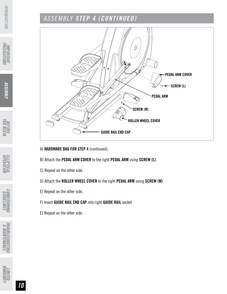 Assembly step 4 (continued) | Horizon Fitness 4.3E User Manual | Page 10 / 36