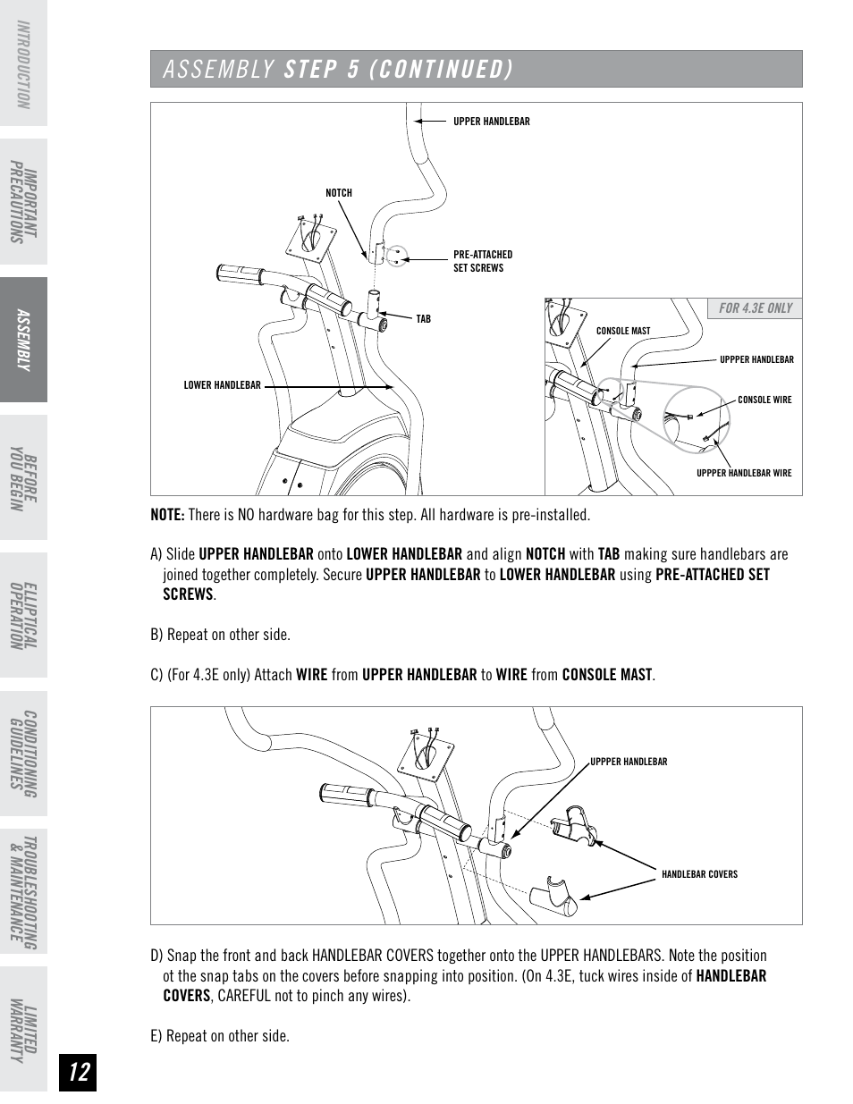 Assembly step  (continued) | Horizon Fitness 4.3E User Manual | Page 12 / 36