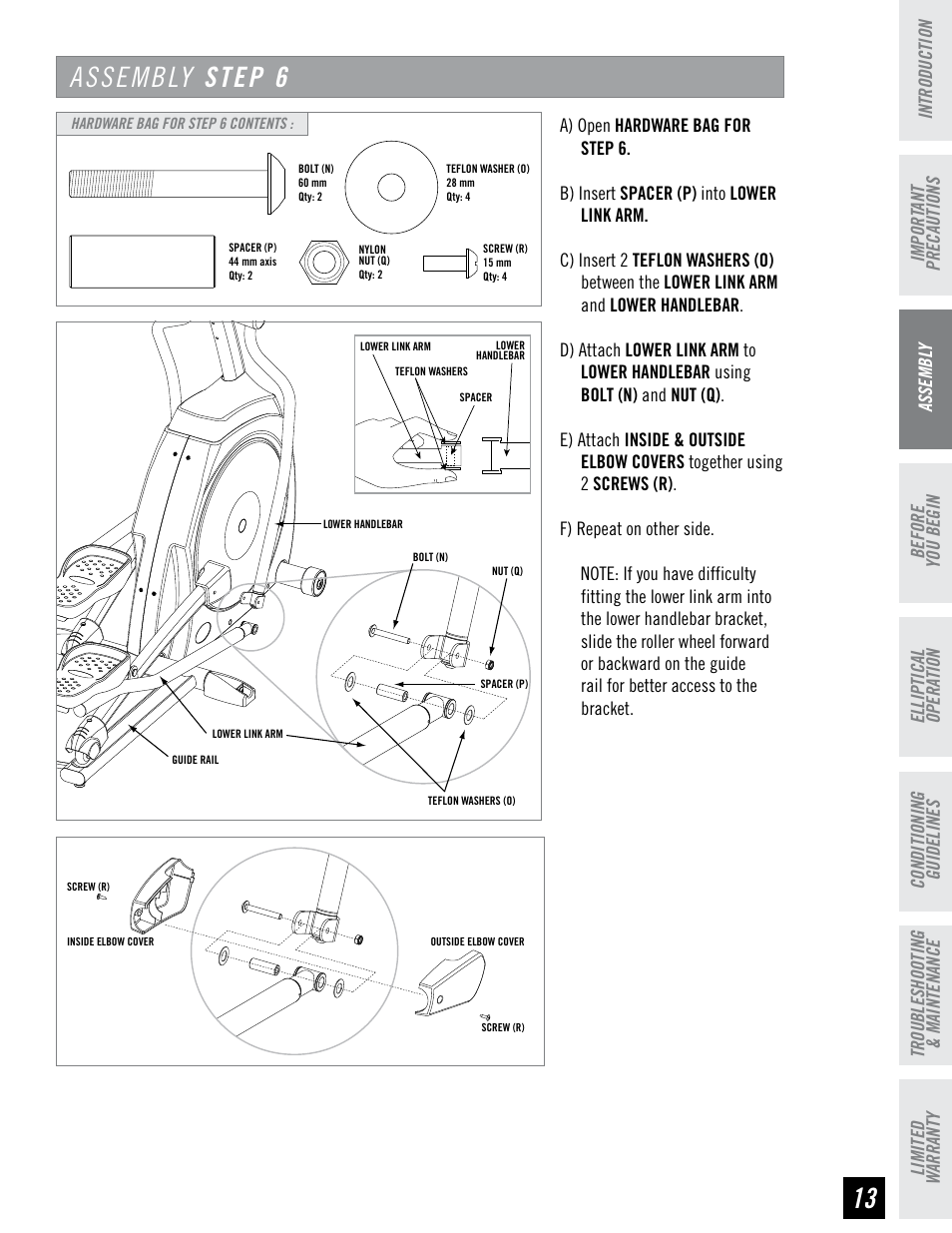 Assembly step | Horizon Fitness 4.3E User Manual | Page 13 / 36