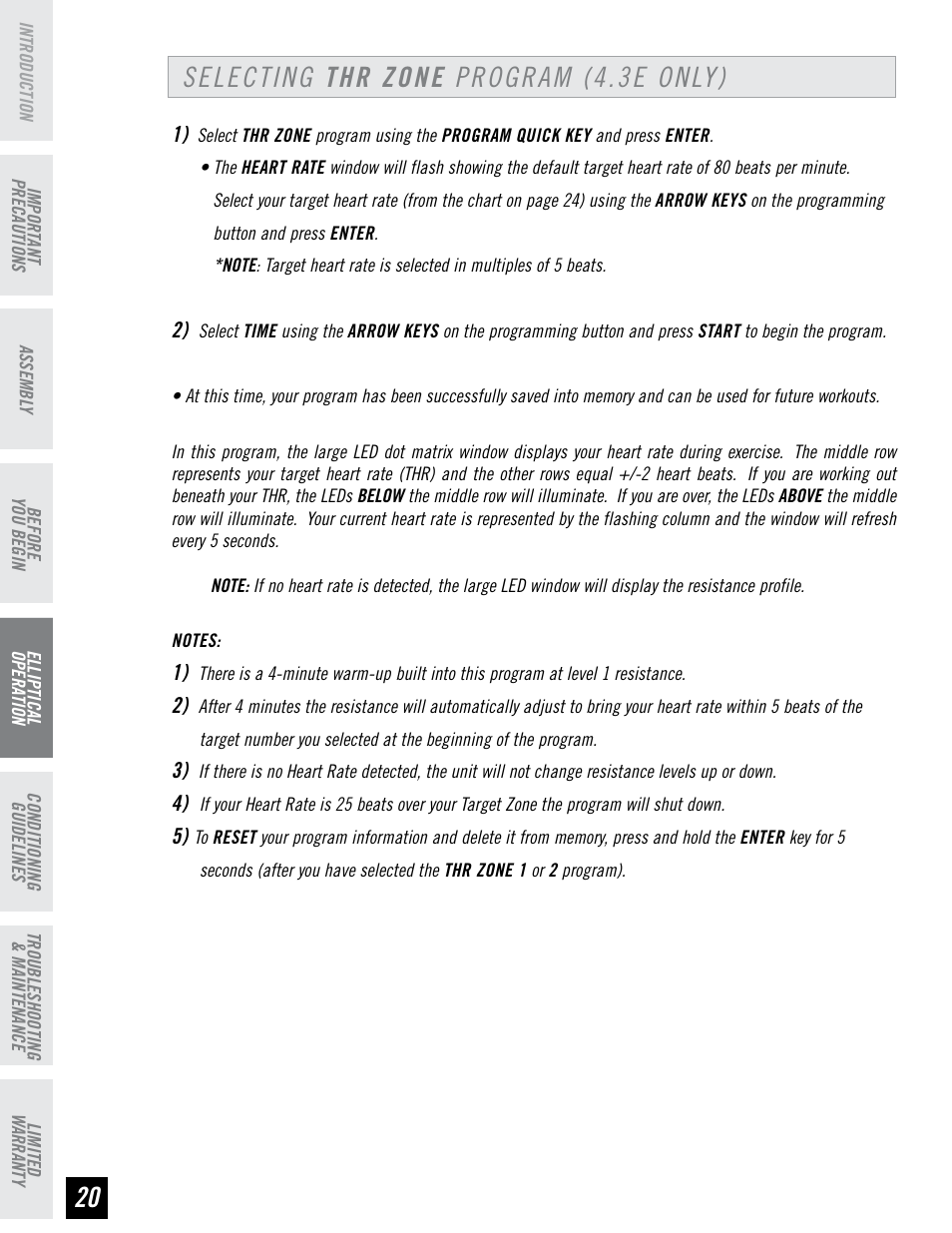 Selecting thr zone program (4.3e only) | Horizon Fitness 4.3E User Manual | Page 20 / 36