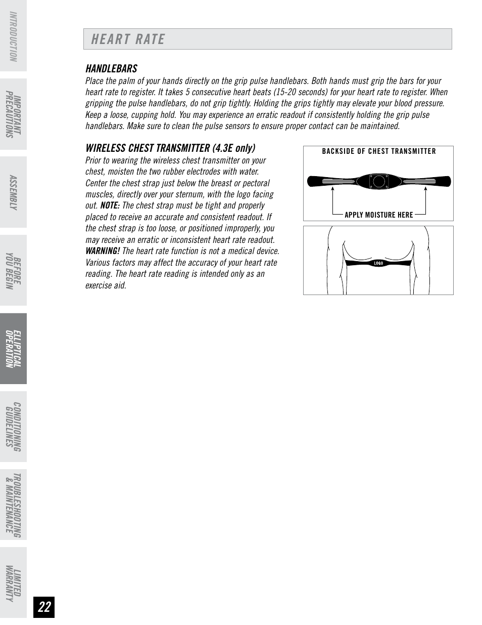 Heart rate | Horizon Fitness 4.3E User Manual | Page 22 / 36