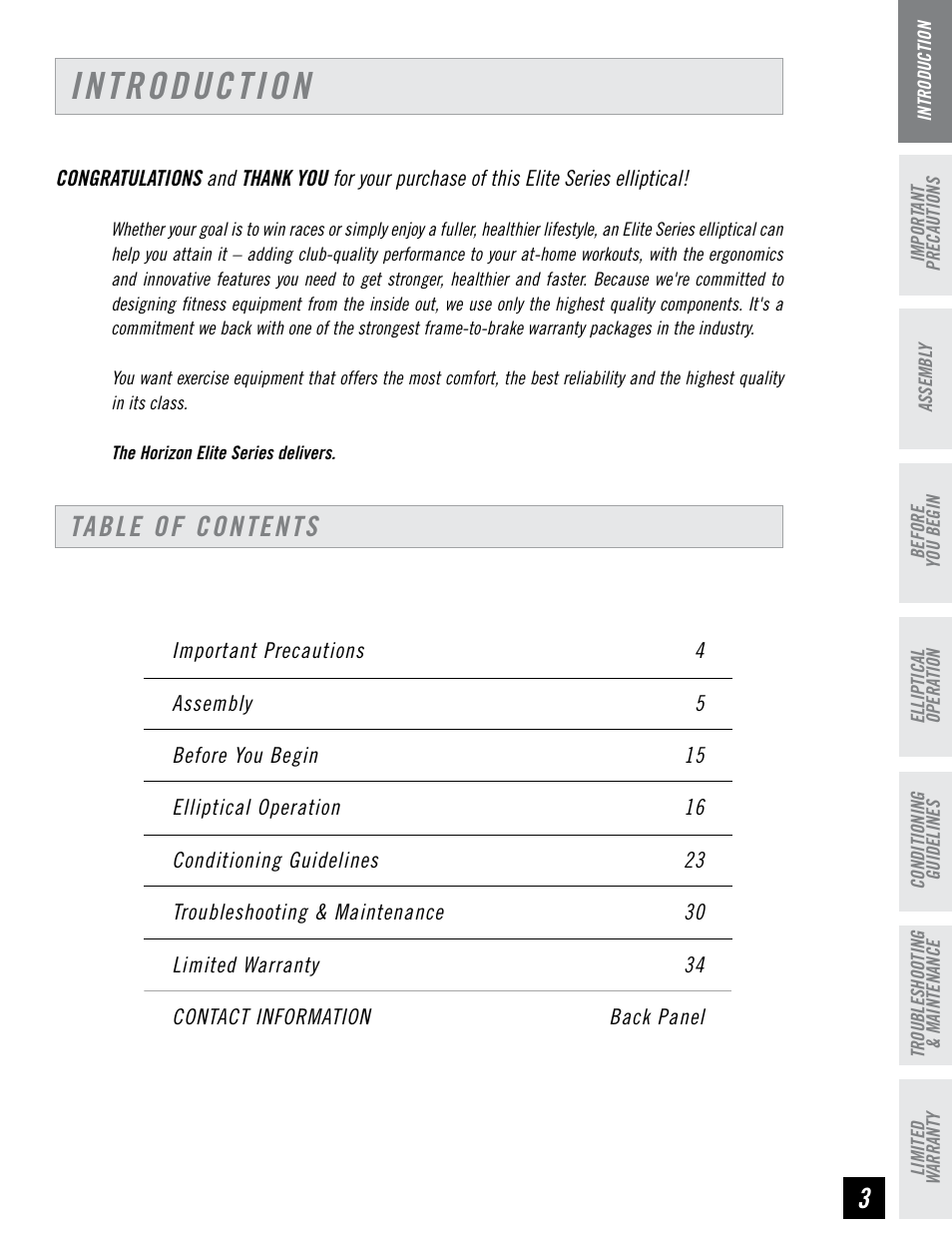 Horizon Fitness 4.3E User Manual | Page 3 / 36