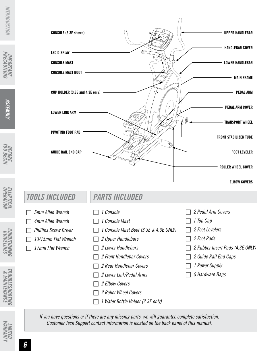 Tools included parts included | Horizon Fitness 4.3E User Manual | Page 6 / 36