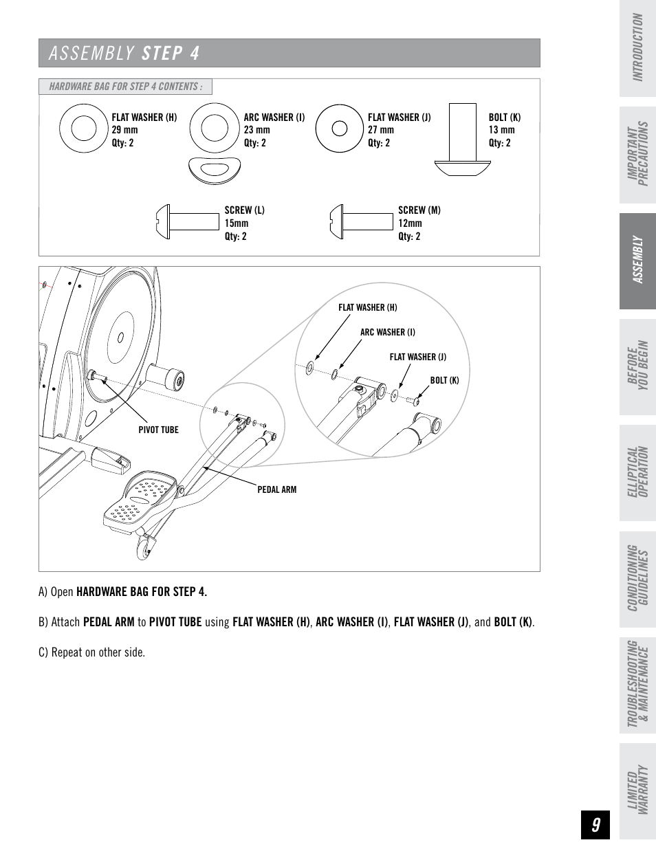 Assembly step 4 | Horizon Fitness 4.3E User Manual | Page 9 / 36