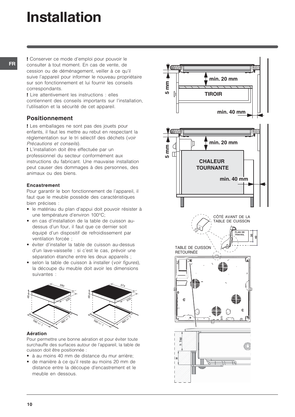 Installation, Positionnement | Indesit VEM 645C User Manual | Page 10 / 72