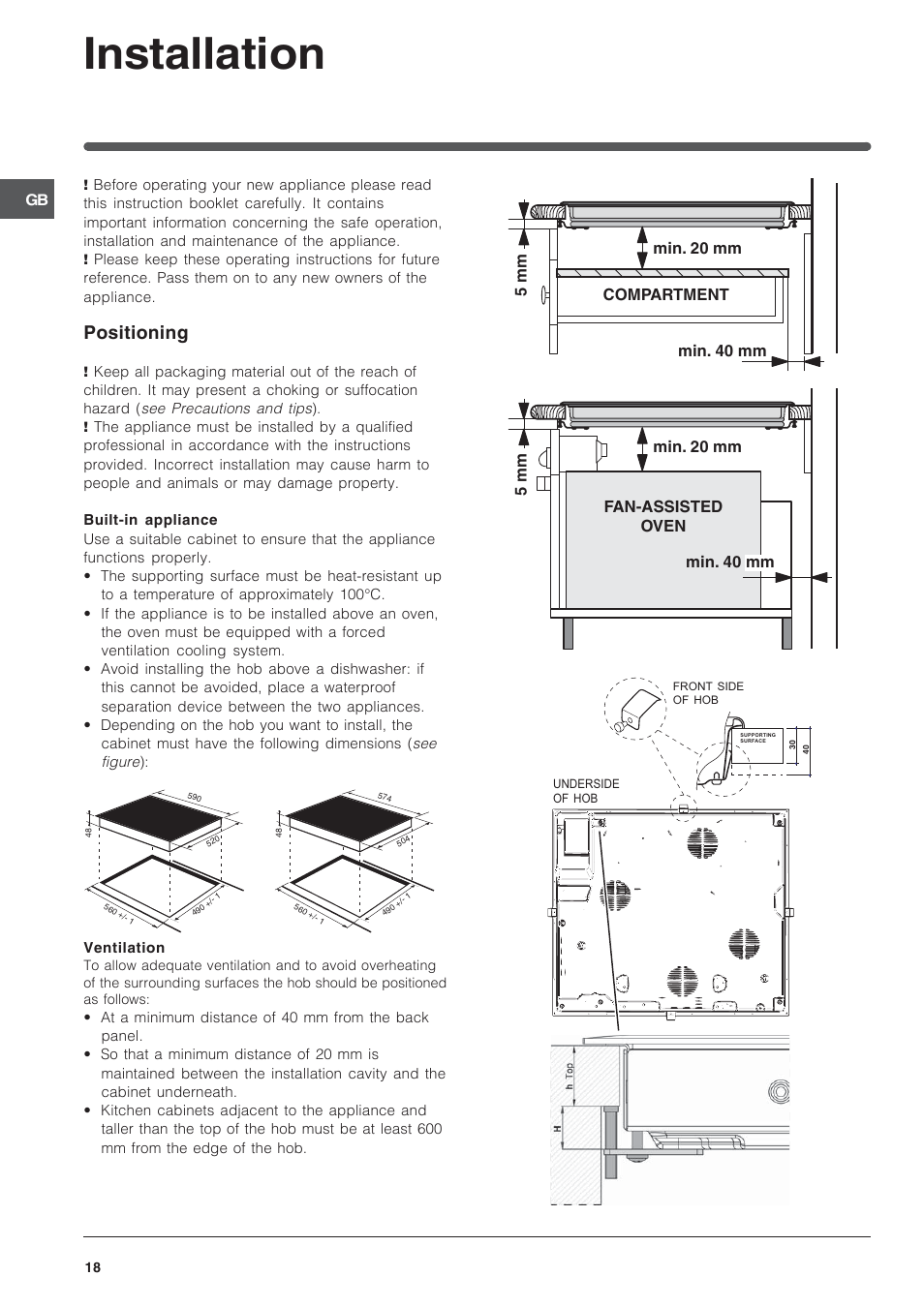 Installation, Positioning | Indesit VEM 645C User Manual | Page 18 / 72