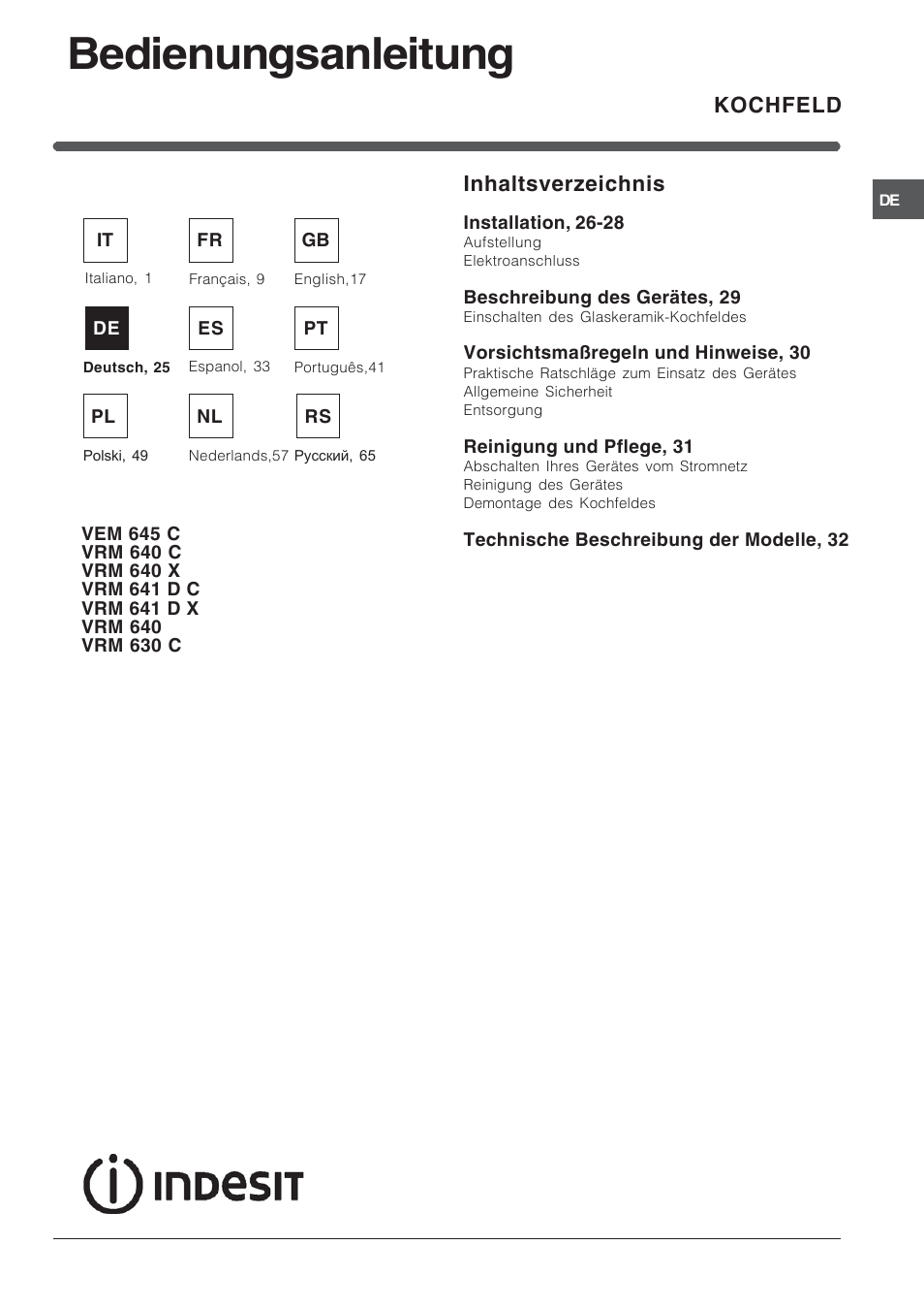 Indesit VEM 645C User Manual | Page 25 / 72