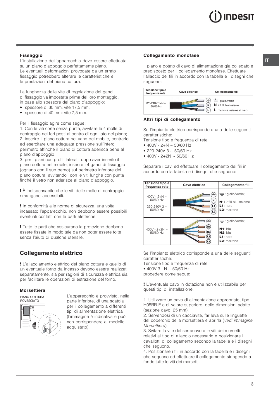 Collegamento elettrico | Indesit VEM 645C User Manual | Page 3 / 72