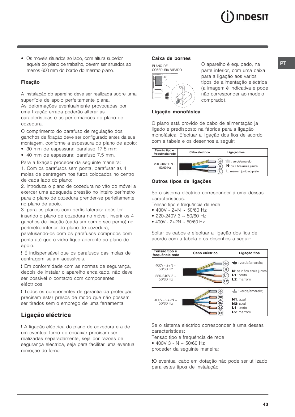 Ligação eléctrica | Indesit VEM 645C User Manual | Page 43 / 72