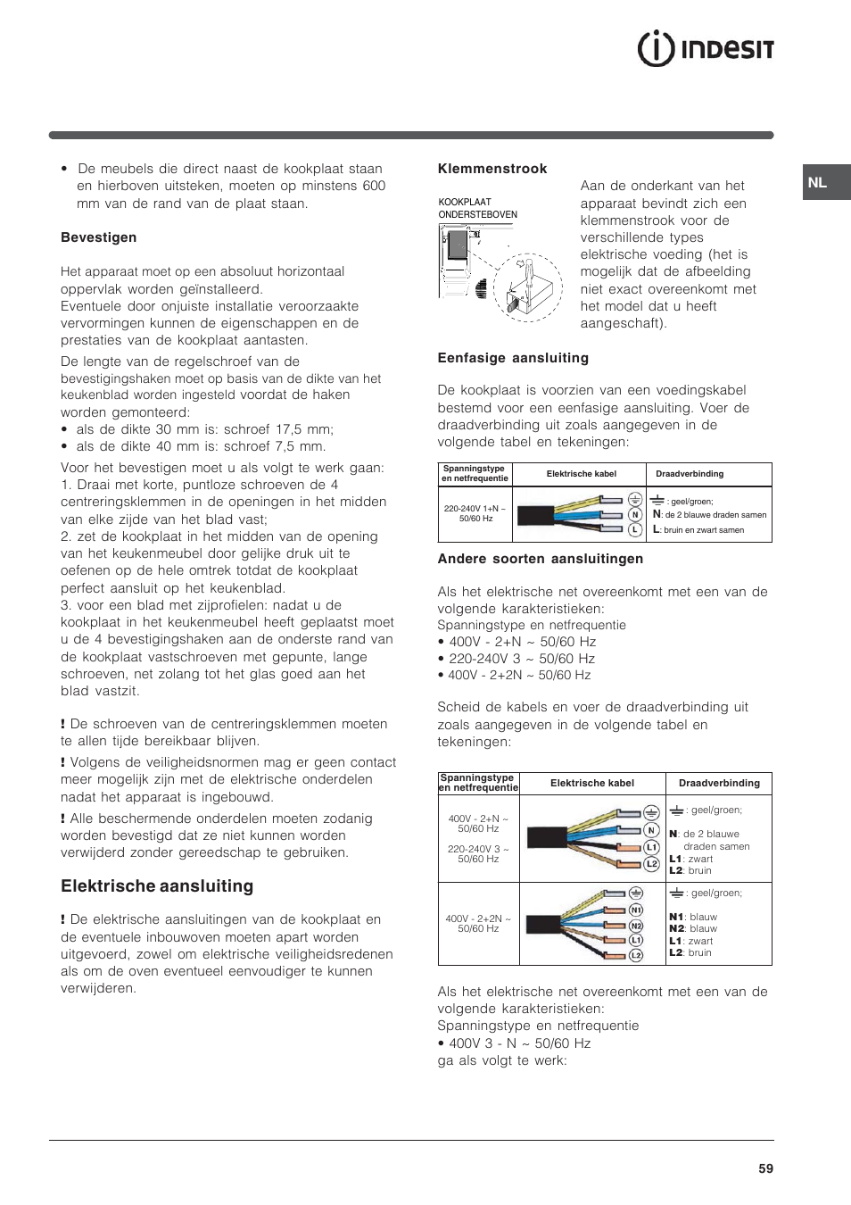 Elektrische aansluiting | Indesit VEM 645C User Manual | Page 59 / 72