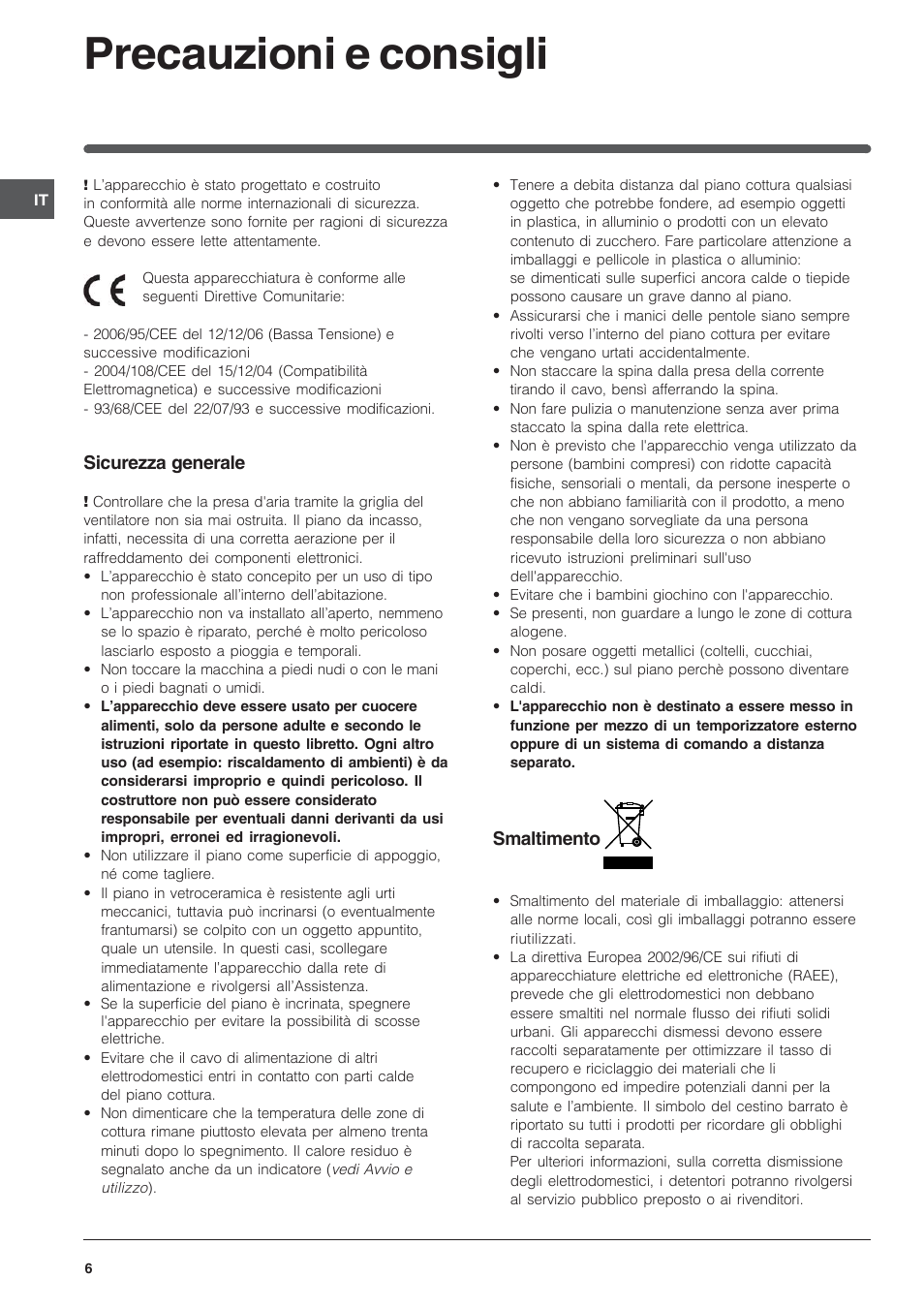 Precauzioni e consigli | Indesit VEM 645C User Manual | Page 6 / 72