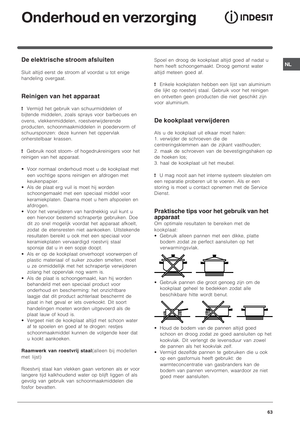 Onderhoud en verzorging | Indesit VEM 645C User Manual | Page 63 / 72