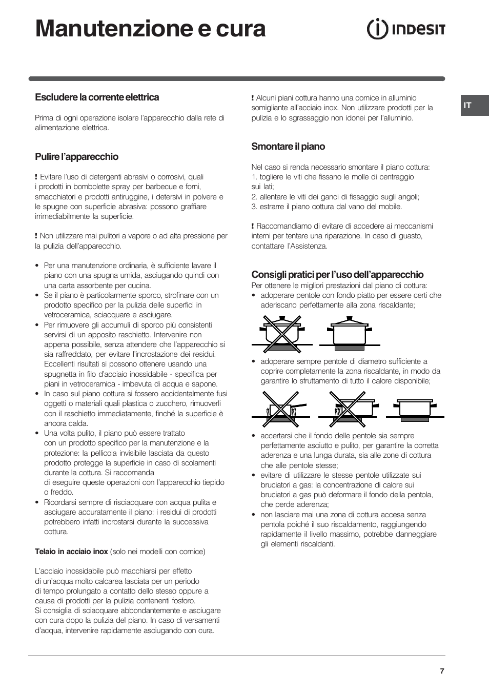 Manutenzione e cura | Indesit VEM 645C User Manual | Page 7 / 72
