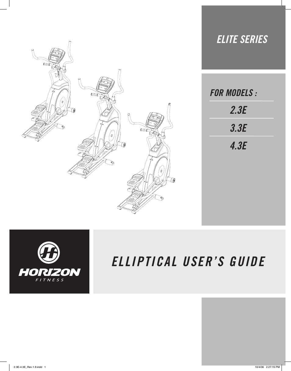 Horizon Fitness ELITE SERIES 4.3E User Manual | 19 pages