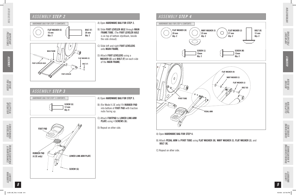 Assembly step 2, Assembly step 3, Assembly step 4 | Horizon Fitness ELITE SERIES 4.3E User Manual | Page 5 / 19