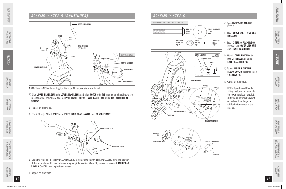 Assembly step, Assembly step  (continued) | Horizon Fitness ELITE SERIES 4.3E User Manual | Page 7 / 19