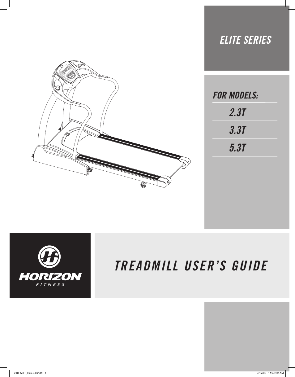Horizon Fitness 2.3T User Manual | 19 pages