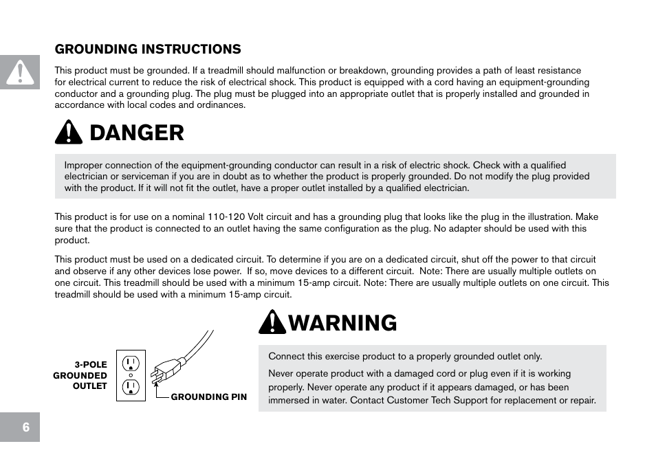 Warning danger | Horizon Fitness CT9.1 User Manual | Page 6 / 88