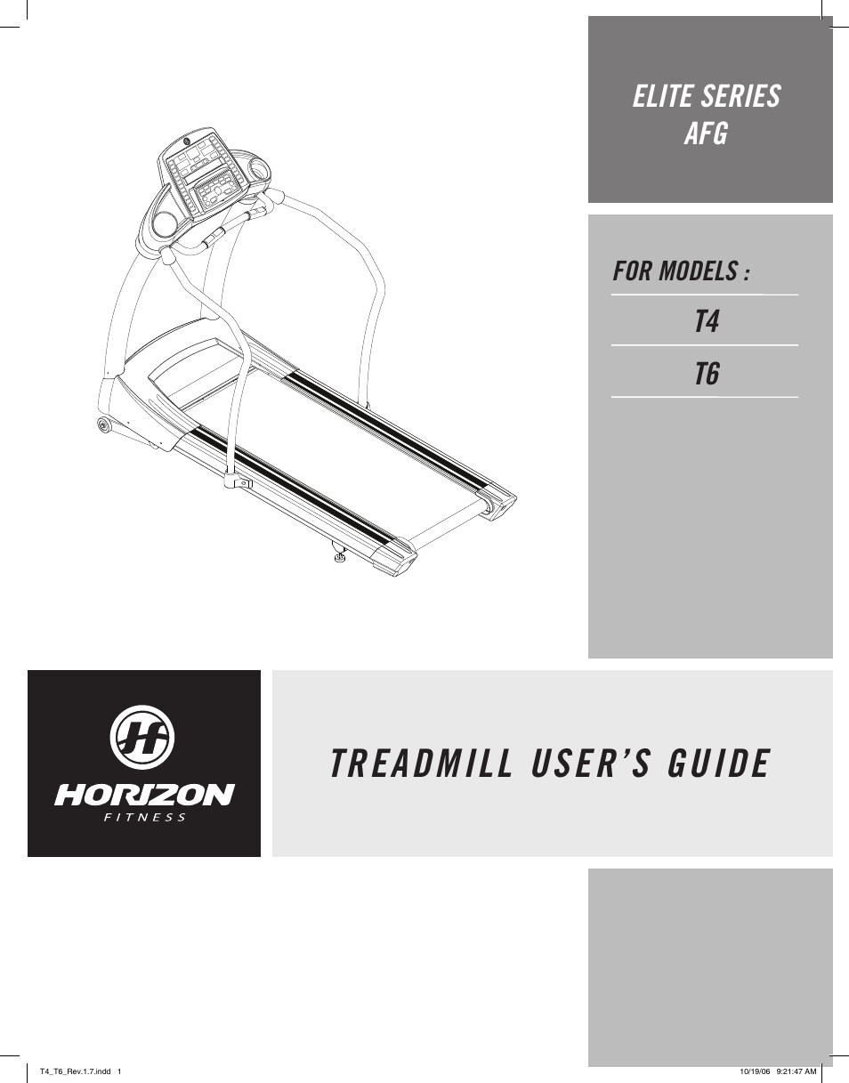 Horizon Fitness AFG T6 User Manual | 23 pages