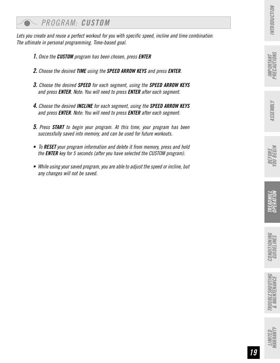 Program: custom | Horizon Fitness T95 User Manual | Page 19 / 32