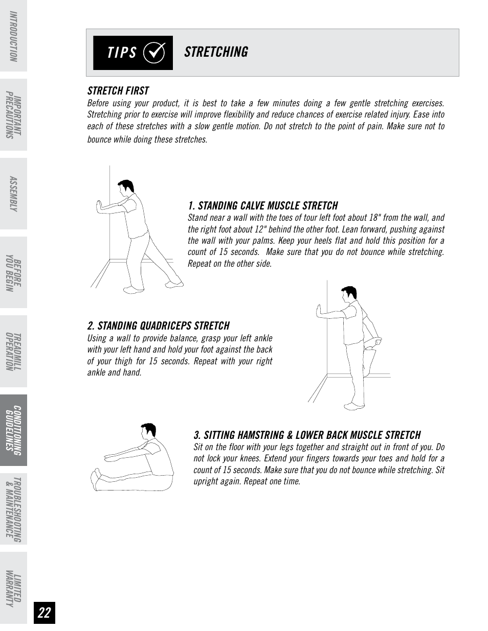 Tips, Stretching | Horizon Fitness T95 User Manual | Page 22 / 32