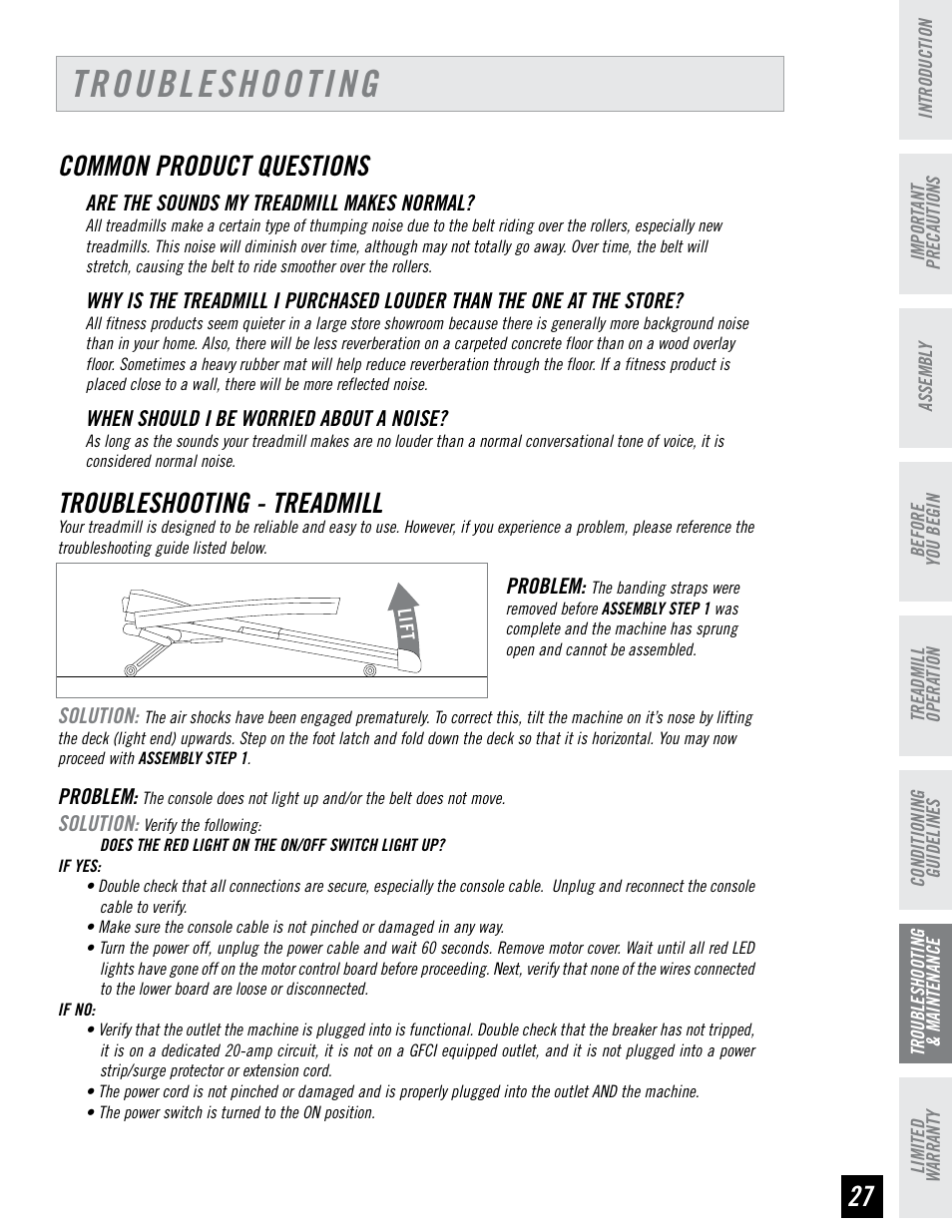 Troubleshooting, Common product questions, Troubleshooting - treadmill | Horizon Fitness T95 User Manual | Page 27 / 32