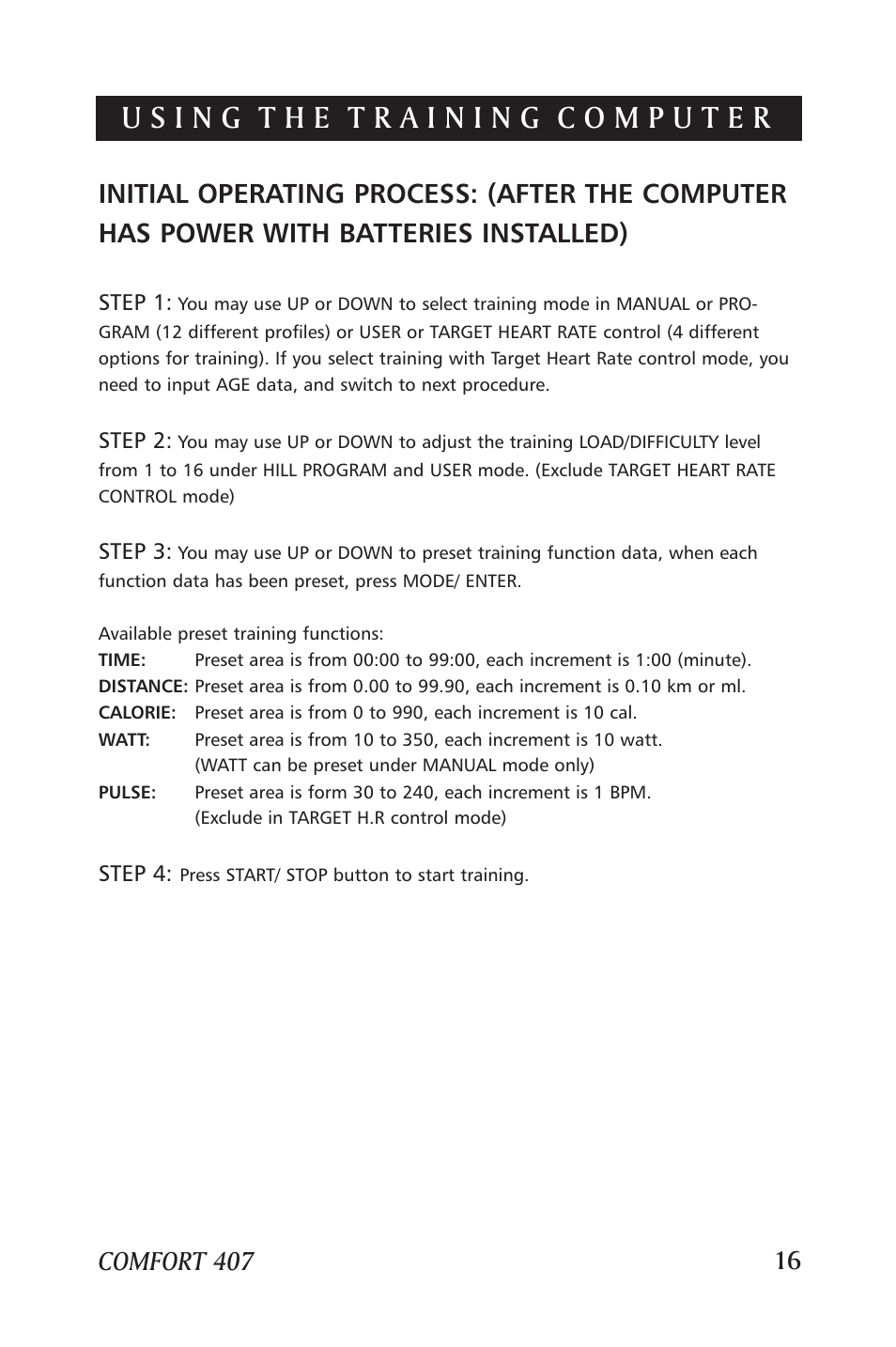 Horizon Fitness SEMI-RECUMBENT 207 User Manual | Page 17 / 52