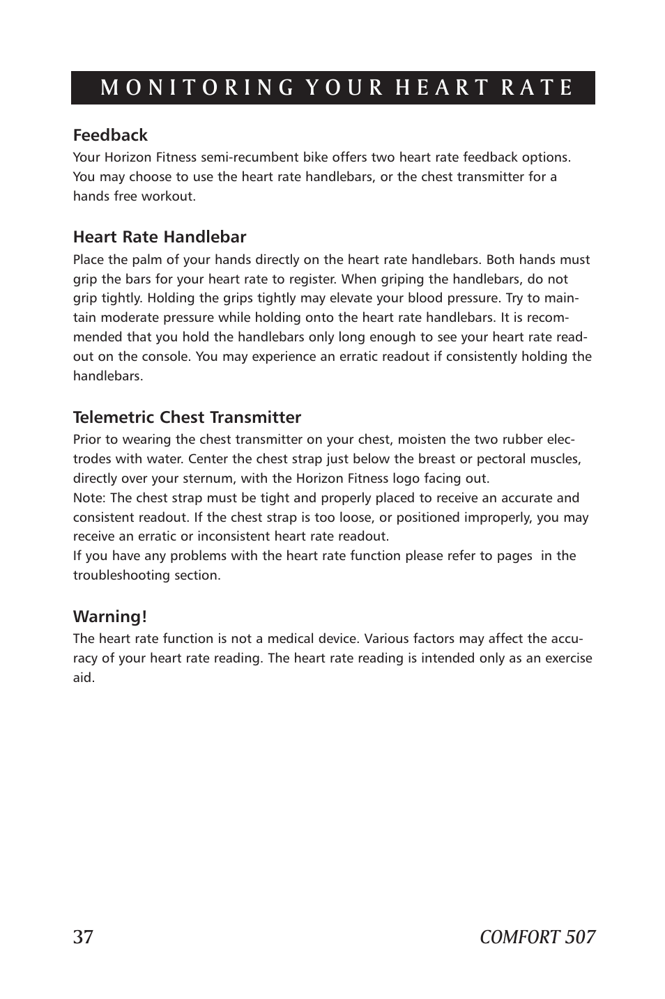 Horizon Fitness SEMI-RECUMBENT 207 User Manual | Page 38 / 52